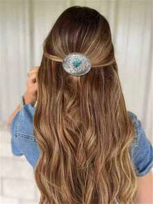 1 Stück Vintage Metall Western Stil antik silberne geometrische ovale Haarspange, Haarschmuck Geschenke für Frauen, Valentinstag Muttertags Geschenke für Mutter, Ehefrau, Freundin, Haarklammern, Sommer, Feiertage, Reisen, Kopfschmuck für Outdoor-Aktivitäten, Urlaub, Reisen, Outfit-Accessoires und als Geschenk - Antiksilber - Übersicht 1