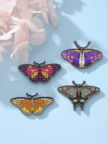 1/4pcs Butterfly Brooch Creative Cartoon Insect Alloy Enamel Badge Student Backpack Decoration Butterfly Metal Pin Clothing Anti-Exposure Accessory Buckle Pin For Women - Multicolor - View 5