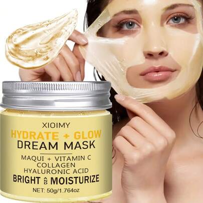 Xioimy 50g Mascarilla facial hidratante y luminosa con vitamina C, enriquecida con vitamina C y colágeno, que nutre profundamente, hidrata y suaviza, dejando la piel suave y elástica, apta para todo tipo de pieles