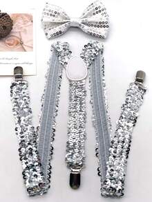 1套亮片吊带领结套装，男女通用弹力吊带领结套装 - 彩色 - 查看 4