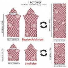1pc Heart, Stripe, Fruit, Flower, Ocean Element Hooded Printed Cloak, Ultra-Fine Fiber Beach Blanket And Hooded Beach Wrap 2-In-1, With Buttons, Unbuttoned Can Be Converted Into Beach Blanket, Super Absorbent Towel, Suitable For Travel, Pool, Diving, Surfing, Yoga, Camping - Multicolor - View 13