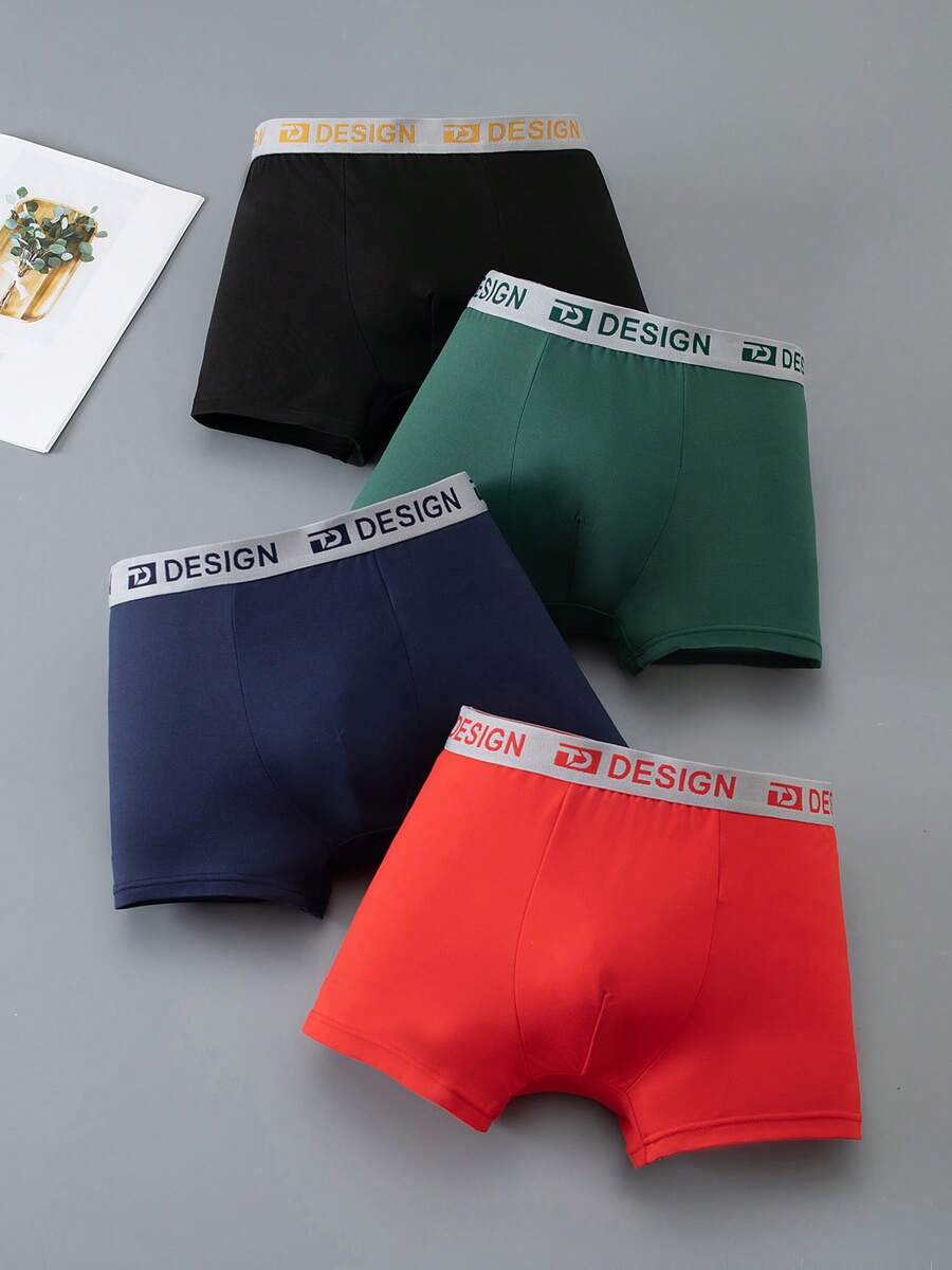 4 pezzi/confezione Boxer da ragazzo adolescente a vita media con fascia in vita a contrasto di colore, traspiranti e confortevoli - Multicolore - Visualizzare 1