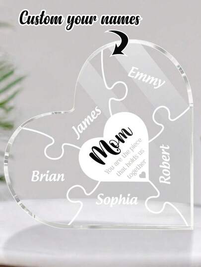 Mother's Day Mom And Kids Piece Holds Us Together Heart Shaped Acrylic Plaque - Custom Name Gifts For Mother, Mom, Mama, Gigi, Nana, Custom Acrylic Family Tree Heart Plaque - Perfect Gift For Mom On Mother's Day, Birthday | Versatile Indoor/Outdoor Decor | Personalize With 1-7 Names | Ideal For Home, Office, Living Room, Bedroom, Bar, Cafe, And Restaurant,Personalized Gifts,Personalized Ornaments, Christmas Gifts,Personalized Christmas Ornaments, Holiday Gifts,Christmas Gift Supplies
