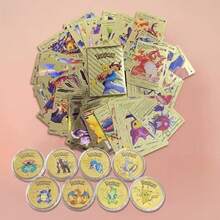 pokemon Sobre de expansión de juego de cartas coleccionables, 55 piezas Colección de cartas de batalla + 5 piezas Monedas conmemorativas, regalo coleccionable mágico - Multicolor - Ver 3
