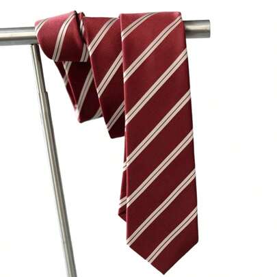 Classic Red Striped Necktie - Formal Business, Wedding, Work And Special Occasion Wear For Men