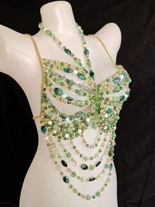 Bộ bikini chiffon mới mùa Xuân/Hè 2026, dây đeo thân unisex, phụ kiện áo ngực gợi cảm cho hộp đêm, lễ hội âm nhạc, bikini in hoa hình thoi bóng bẩy lãng mạn, bãi biển, khu nghỉ dưỡng, hộp đêm, lễ hội âm nhạc, tiệc tùng. - màu xanh lá - Xem 9