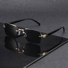 4pcs Square & Oval Fashionable Frameless Glasses, Unisex Couples Everyday Wear And Gift - Multicolor - View 4