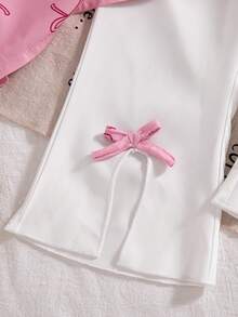 Bộ đồ mùa hè dễ thương cho bé gái: Áo tay phồng màu hồng cổ bèo nhún thắt nơ và quần ống loe cạp cao xẻ tà thắt nơ. - Hồng - Xem 4