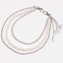 1pc Multi-Layer Pearl Waist Chain, Women's Metal Butterfly Chain Belt, Hip Hop Punk Body Chain Accessory - Silver - View 11