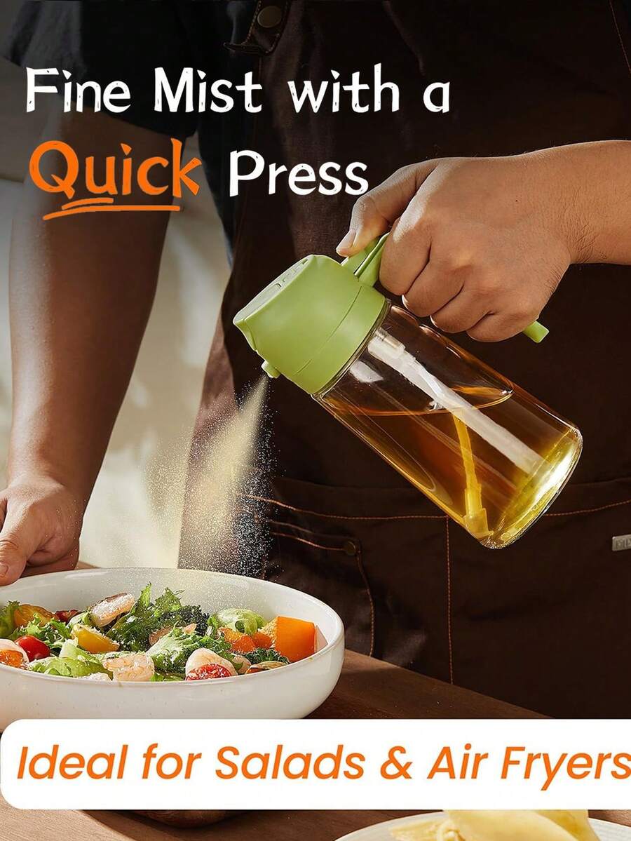 Bình xịt dầu ô liu thủy tinh 2 trong 1, dụng cụ nấu ăn, đồ dùng nhà bếp và phụ kiện nồi chiên không dầu, dùng cho salad, nướng BBQ. - Xem 1