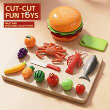 Kids Realistic Food Fruit Cutting Playset, Large Seafood Animal Models Like Lobster, Crab, Fish, Categorized Storage, Kitchen Toys, Big Burger Storage Box, Detachable & Assemblable Large Capacity, Can Be Used As Decor, Great Halloween Gift - Multicolor - View 4