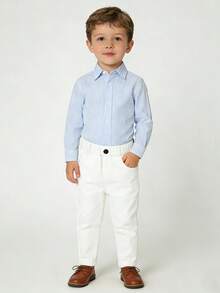 男女童休闲弹力腰修身裤，适合所有季节 - 白色 - 查看 6