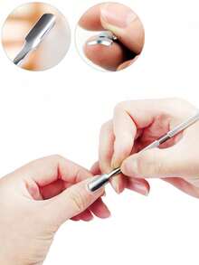 1 chiếc kìm đẩy biểu bì và cắt móng hai đầu chuyên nghiệp bằng kim loại bạc, dụng cụ cạo lớp sơn gel móng tay chất lượng salon bằng thép không gỉ, dụng cụ làm sạch móng tay và móng chân chuyên nghiệp bền bỉ. - Bạc - Xem 3