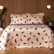 Double Bedspread Coverlet, Standard Size, 3 Pieces, Printed, 180 Thread Count - 臘腸犬 - 查看 2