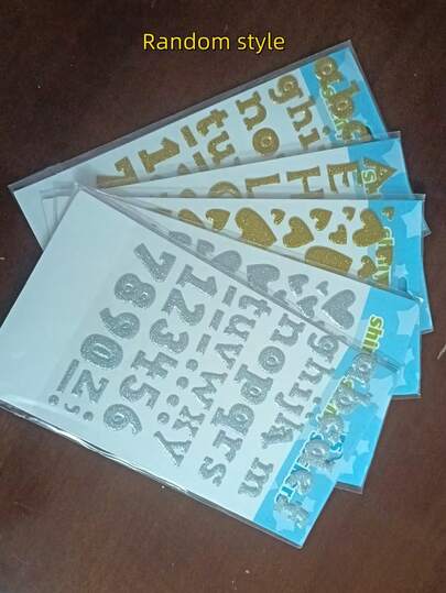 各种闪光字母贴纸、定制金/银箔闪光剪贴簿贴纸、数字、爱心、装饰贴纸（随机款式）