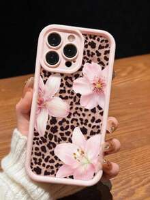 粉色甜美百合花性感豹纹磨砂防摔手机壳，适用于 11 12 13 14 15 16 13 Pro Max 16 Plus XR 7 8 P 17 Pro Max AIR - 粉色 - 查看 3