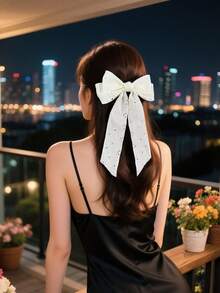 1 chiếc kẹp tóc nơ hồng dệt dành cho nữ, thích hợp sử dụng hàng ngày và trong các dịp cưới hỏi, phụ kiện tóc. - Hồng - Xem 18