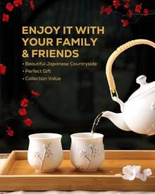 Dujust Japanese Tea Set, Cyan-Blue Porcelain Tea Set With 1 Teapot, 6 Tea Cups, 1 Tea Tray, 1 Stainless Steel Infuser, Asian Tea Set For Tea Lovers - White - View 2