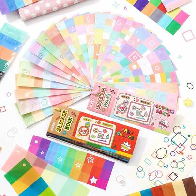 彩色卡片基础贴纸簿、剪贴簿贴纸、手账装饰材料、荧光笔、DIY手工贴纸