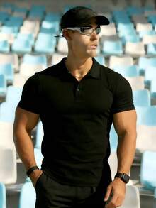 Men's Summer Short Sleeve Polo Shirt , Fashionable Casual Outdoor Wear, Suitable For Running, Golf, Fishing, Camping And Beach, Great Gift For Husband Or Boyfriend - Black - View 1