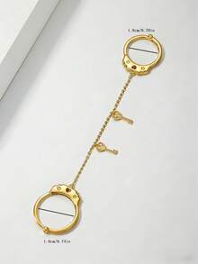 1pc Luxury Sweet Style 18K Gold Plated Copper Heart Key Chain Linked Finger Ring, Suitable For Women's Daily Commute Wear - Gold - View 8