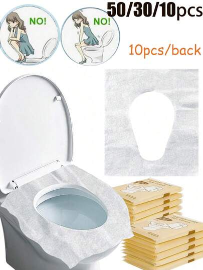10/30/50pcs Disposable Toilet Seat Covers, Flushable Paper Toilet Liners, Portable Toilet Seat Stickers, Travel Essential, Soluble Paper Toilet Mats, Business Travel Toilet Pads, Suitable For Airplane, Travel, Public Restrooms And Camping, Aviation Travel & Camping Gear, Quick Decomposition, Lightweight And Hygienic, Bathroom Decor Autumn Decor