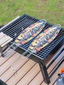 1/2/4pcs Portable Stainless Steel Fish Grill Rack With Long Handle Grill Basket, Sturdy And Durable Structure, Suitable For Grilling Whole Fish, Fish Fillets, Seafood, Vegetables, Great For Outdoor BBQ, Camping, Picnic, Party, Summer Cooking, Prevents Food From Falling, Easy To Carry - 預設 - 查看 6