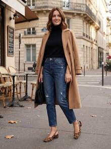 Giày lười nữ họa tiết da báo mũi vuông hở gót năm 2026, gót vuông thấp 3cm, quai đơn bằng da lộn, phong cách thời trang Âu Mỹ. - màu nâu - Xem 2