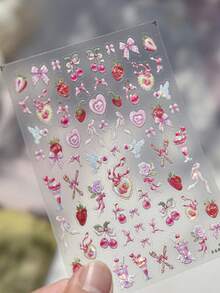 1pc 5D Japanese Style Pink Heart & Butterfly Nail Art Stickers, Shiny Letter Cute Self-Adhesive Nail Decor Tools Accessories - Multicolor - View 5