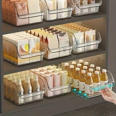 Awaoko 4 cajas de almacenamiento transparentes de múltiples capas | Apertura grande en forma de U, plástico grueso, adecuado para tazones, platos, botellas y frascos de condimentos, caja de almacenamiento multiusos para el hogar, estantería, latas, bebidas y cosméticos, una opción ideal para artículos de almacenamiento en el hogar