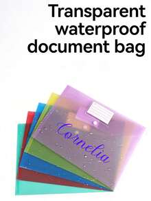 Customizable A4 Rounded Cover Name Card File Folder, Waterproof Transparent Cross-Border Plastic Document Organizer Bag, PP Snap Matte Stationery Bag, Student/Office Document Folder - Multicolor - View 2