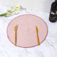 1 pieza Posavasos de estilo minimalista de material natural con borde de bola azul y aislamiento térmico, adecuado para el hogar, la cocina, el restaurante, el hotel, la granja, celebraciones, bodas, fiestas de cumpleaños y decoración de mesa - Azul menta - Ver 4