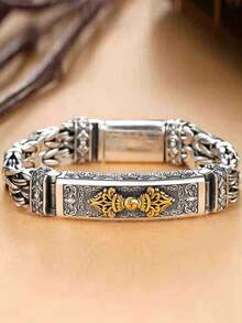 1件男士金刚手镯，嘻哈风格腕带，不褪色 - 銀色 - 查看 1