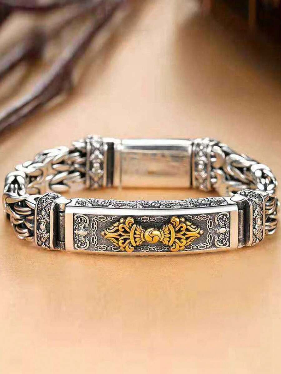 1件男士金刚手镯，嘻哈风格腕带，不褪色 - 銀色 - 查看 1