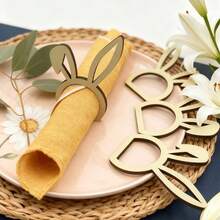 10pcs Cute Wooden Napkin Rings, Easter Bunny Shaped, Suitable For Easter And Rabbit Themed Parties, Dining Napkin Holders | Adorable Napkin Rings, Napkin Holders, Napkins Not Included - W2250 - View 4
