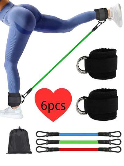 Conjunto de entrenamiento de glúteos, incluye correas para tobillos, adecuado para entrenamiento de fitness, ejercicios de glúteos, unisex, entrenamiento de piernas y glúteos, aplicable para Pilates, práctica de yoga, entrenamiento de taekwondo, bandas de resistencia para saltos de piernas, bandas de resistencia para tobillos, accesorios de gimnasio, bandas de resistencia para escalones, equipo de fitness