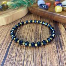 1 chiếc vòng tay hạt đá obsidian đen mài giác với hạt đệm vàng, món quà may mắn thu hút tài lộc dành cho nam và nữ. - sự giàu có - Xem 2