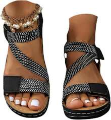Orthopedic Wedge Sandals Women 2026 Wide Width Platform Sandals With Arch Support Ankle Strap Casual Summer Open Toe Hollow Out Comfortable Vacation Shoes - 黑色 - 查看 1