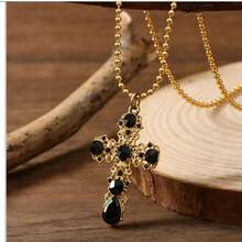 1 đôi bông tai hình chữ thập bằng đá rhinestone - màu đen - Xem 8
