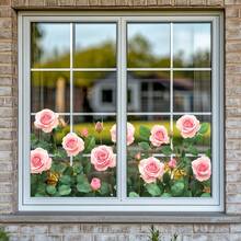 1pc Pink Rose Window Decor, Soft Pink Roses And Green Leaves, Lighting Up The Window With A Gentle Romantic Ambiance - Multicolor - View 5
