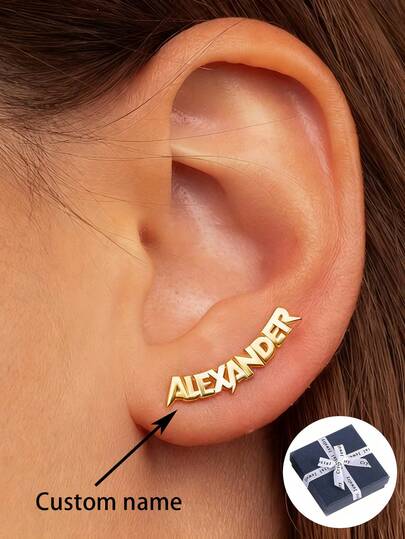 1PC Custom Personalized Women's Name Earrings, Stainless Steel Jewelry, Custom Earrings, Elegant Decoration For Women, Custom Jewelry, Customizable Things, Custom Earrings, Custom Christmas Gifts, Halloween Jewelry, Ideal Birthday Gifts, Personalized Gifts For Her