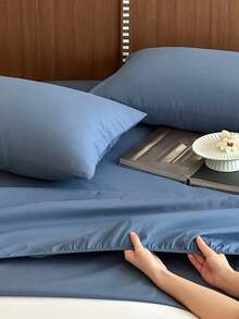 1 Juego de sábana ajustable de tela suave cepillada (1*Sábana ajustable + 2*Fundas de almohada), adecuado para dormitorio y habitación de invitados, para todas las estaciones, lavable a máquina, color: Verde musgo/Azul/Café oscuro - Azul Marino - Ver 7