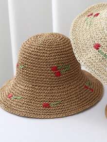 经典草帽，女士春夏沙滩遮阳帽，多功能渔夫帽，防紫外线，度假必备 - 卡其色 - 查看 4