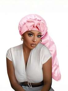 Set de 2 gorros de dormir de satén rosa/negro con cordón, adecuados para cabello largo, trenzas, moños desordenados, cabello rizado, gorro de dormir de satén, gorro de dormir con lazo de satén, para verano, playa, sombrero - Multicolor - Ver 11