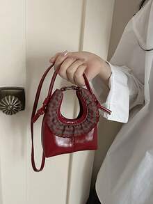 Túi xách mini kẻ caro xếp ly, kiểu dáng tối giản, dung tích lớn, nhẹ, đa năng, có thể đeo dưới cánh tay hoặc vai dành cho nữ. - Màu Đỏ Sâu - Xem 6