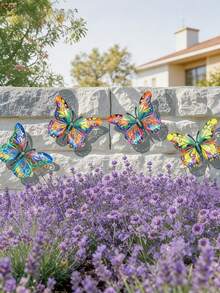 2pcs Colorful Metal Butterfly Decorations, Indoor/Outdoor Garden Wall Decor Butterfly Sculptures, Multicolor Garden Ornaments, Suitable For Walls, Gardens, Patios, Living Rooms, Bedrooms, Balconies, Fences, Artistic Decor, Easy To Hang On Lawns And Fences, Ideal Gift For Family And Friends - A - View 2