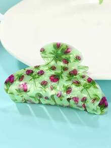 1pc Gorgeous Ditsy Floral Hair Claw Clip, Contrasting Green & Purple Design, Feminine Hair Claw Hairpin, Luxury Printed Hair Accessory Summer Beach Vacay Hair Clips,Holiday,Travel - Multicolor - View 2