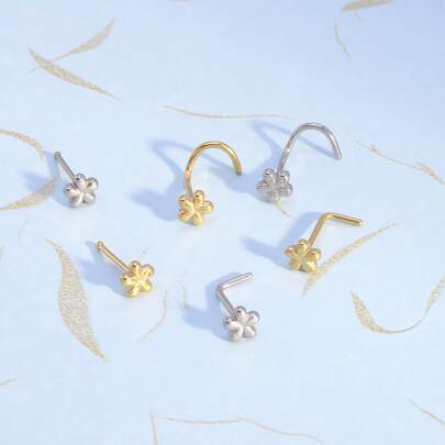 6个/1套不锈钢U型鼻夹，无孔鼻夹，休闲夏季轻盈，轻奢，个性化鼻中隔，独特鼻环，无孔，独特简约的鼻部装饰，鼻环，鼻中隔饰品，女士鼻环，鼻部穿孔