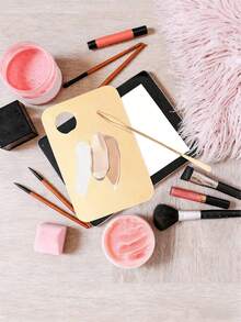 1 pieza Juego de paleta de maquillaje de acero inoxidable, paleta de mezcla estilo coreano con espátula, bandeja de mezcla de cosméticos antideslizante y suave para base, corrector, crema, herramientas de maquillaje profesional para principiantes, estudiantes, tocador, dormitorio, viaje, regalo - Multicolor - Ver 3