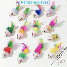Colorful Feather Plush Mouse Cat Doll, Realistic Shaking Mouse Doll With Sound To Attract Cats, Squishy Fidget Doll, Gift For Cat Play - Multicolor - View 11